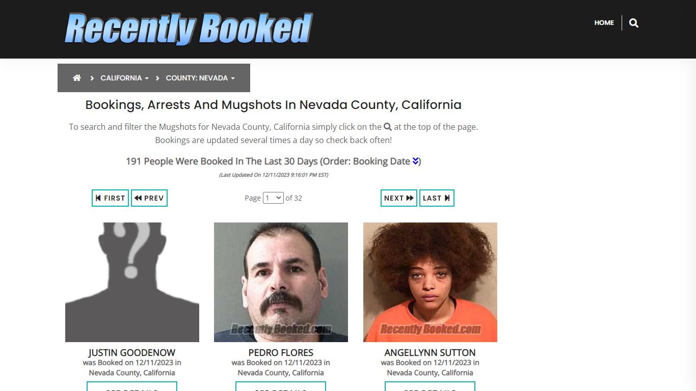 Bookings, Arrests and Mugshots in Nevada County, California